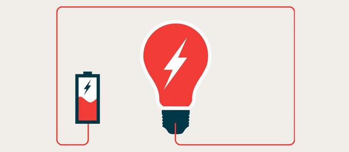 Symbolbild für Energie mit Batterie und Glühbirne